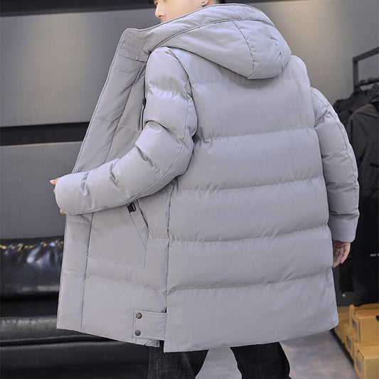 Manteau long à capuche homme gris argenté pour l'hiver