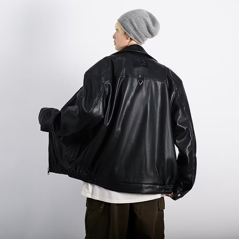 Blouson en cuir noir rétro pour homme