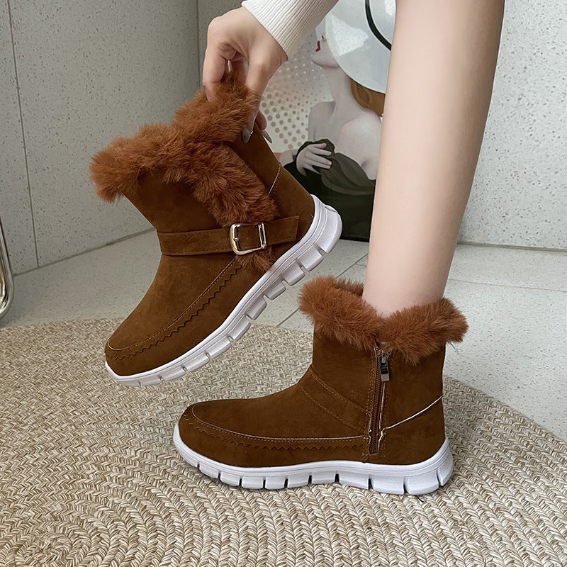 Bottines fourrées plates femme à boucle