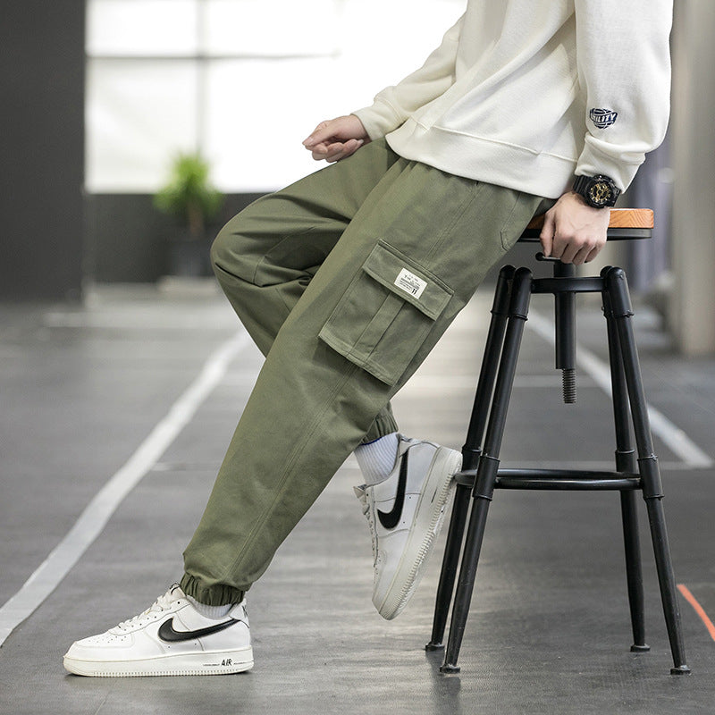 Pantalon cargo homme ample multi-poches en coton
