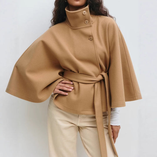 Manteau long femme ceinturé à manches chauve-souris