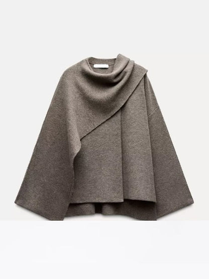 Manteau court femme en maille à écharpe asymétrique