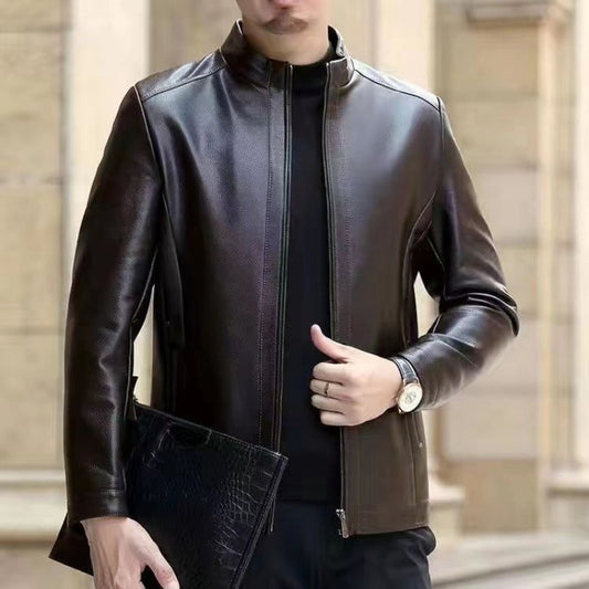 Veste en cuir homme à col montant, vue de face
