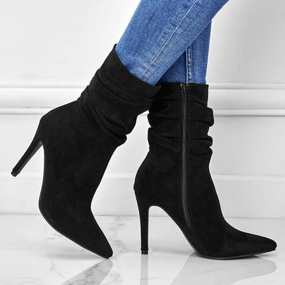 Bottines femme en suède à bout pointu et talon aiguille