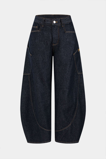 Jean coupe barrel pour femme - marine