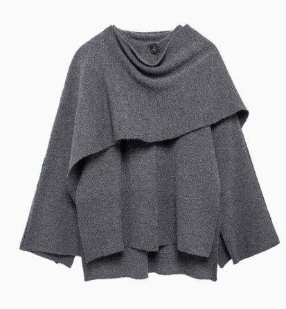 Manteau court femme en maille à écharpe asymétrique