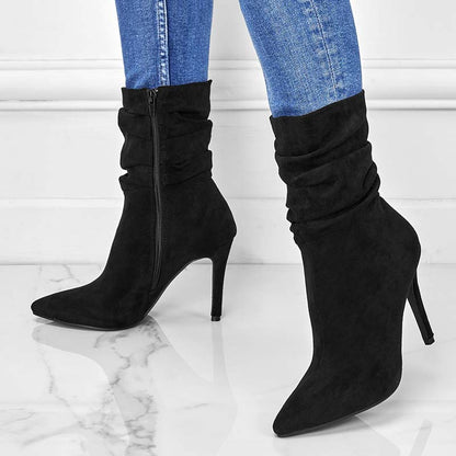 Bottines femme en suède à bout pointu et talon aiguille
