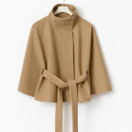 Manteau long femme ceinturé à manches chauve-souris