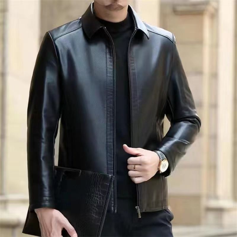 Veste en cuir homme à col montant, vue de face