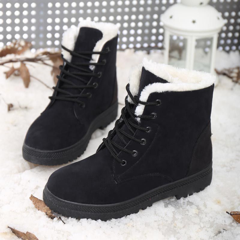 Bottines d'hiver femme doublées à lacets, tige haute