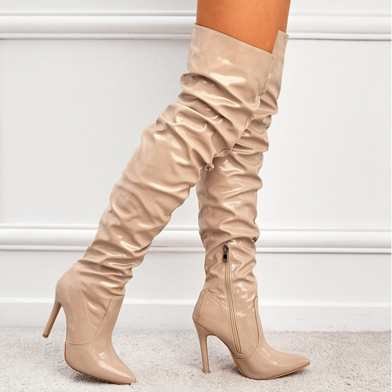 Bottes cuissardes femme à talon haut, vue de profil