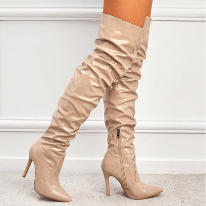 Bottes cuissardes femme à talon haut, vue de profil