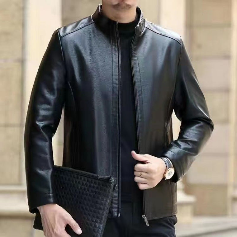 Veste en cuir homme à col montant, vue de face