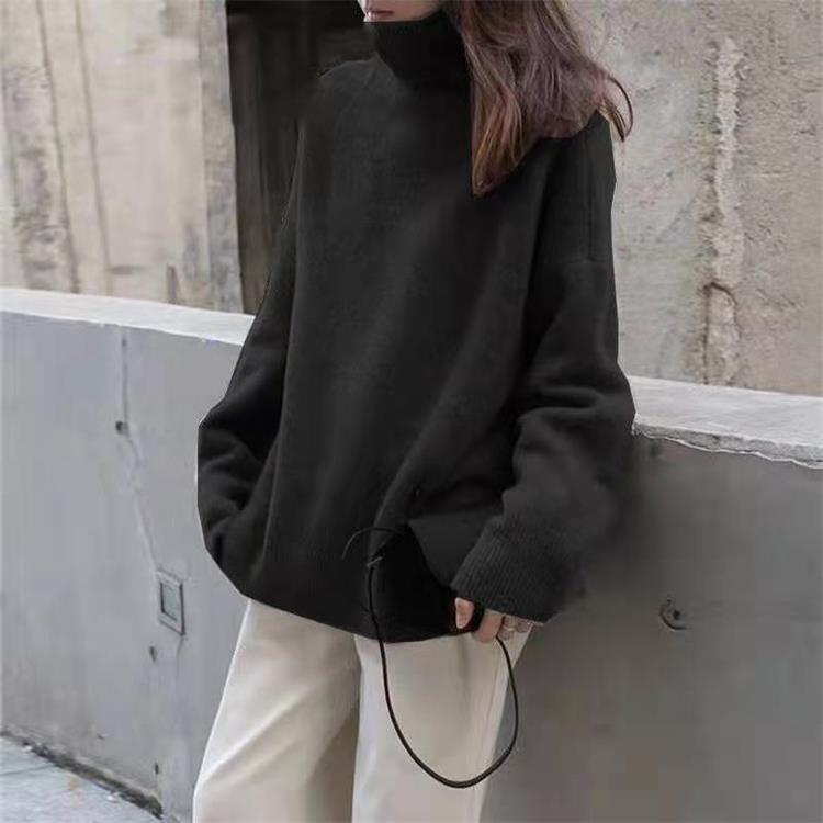 Pull col roulé femme oversize - noir