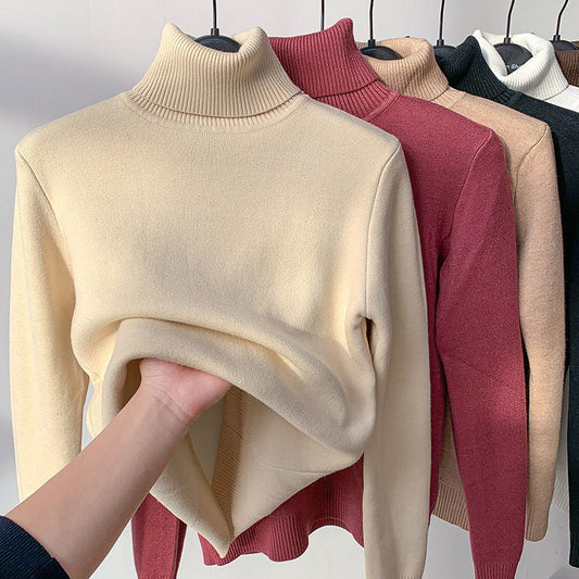 Pull thermique col roulé en polaire - beige