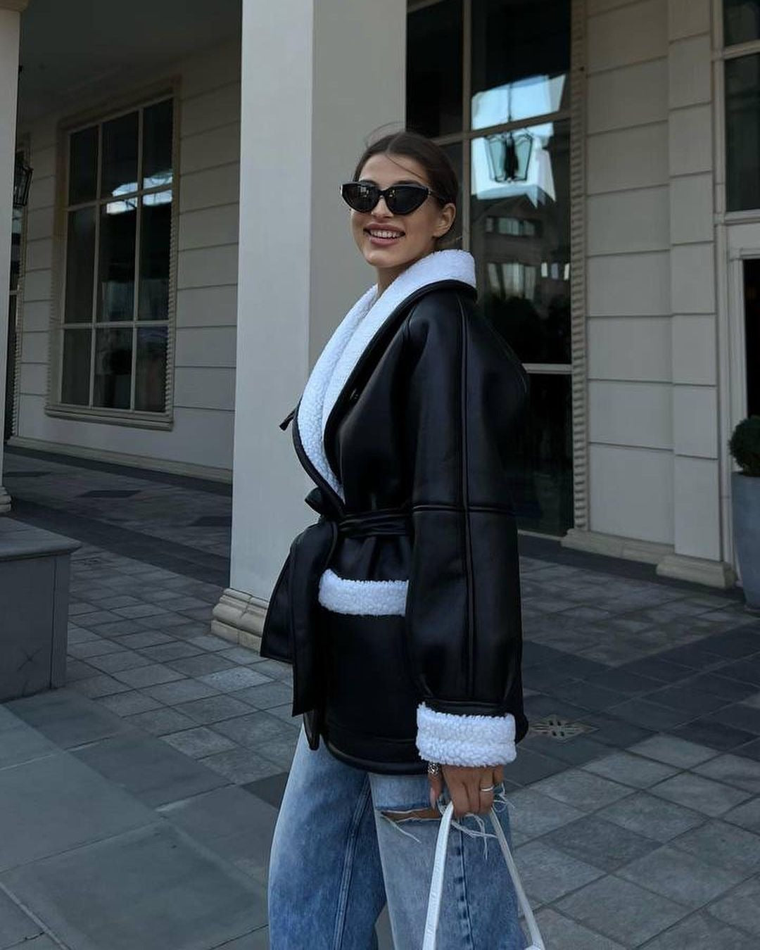 Manteau femme long en similicuir à poches
