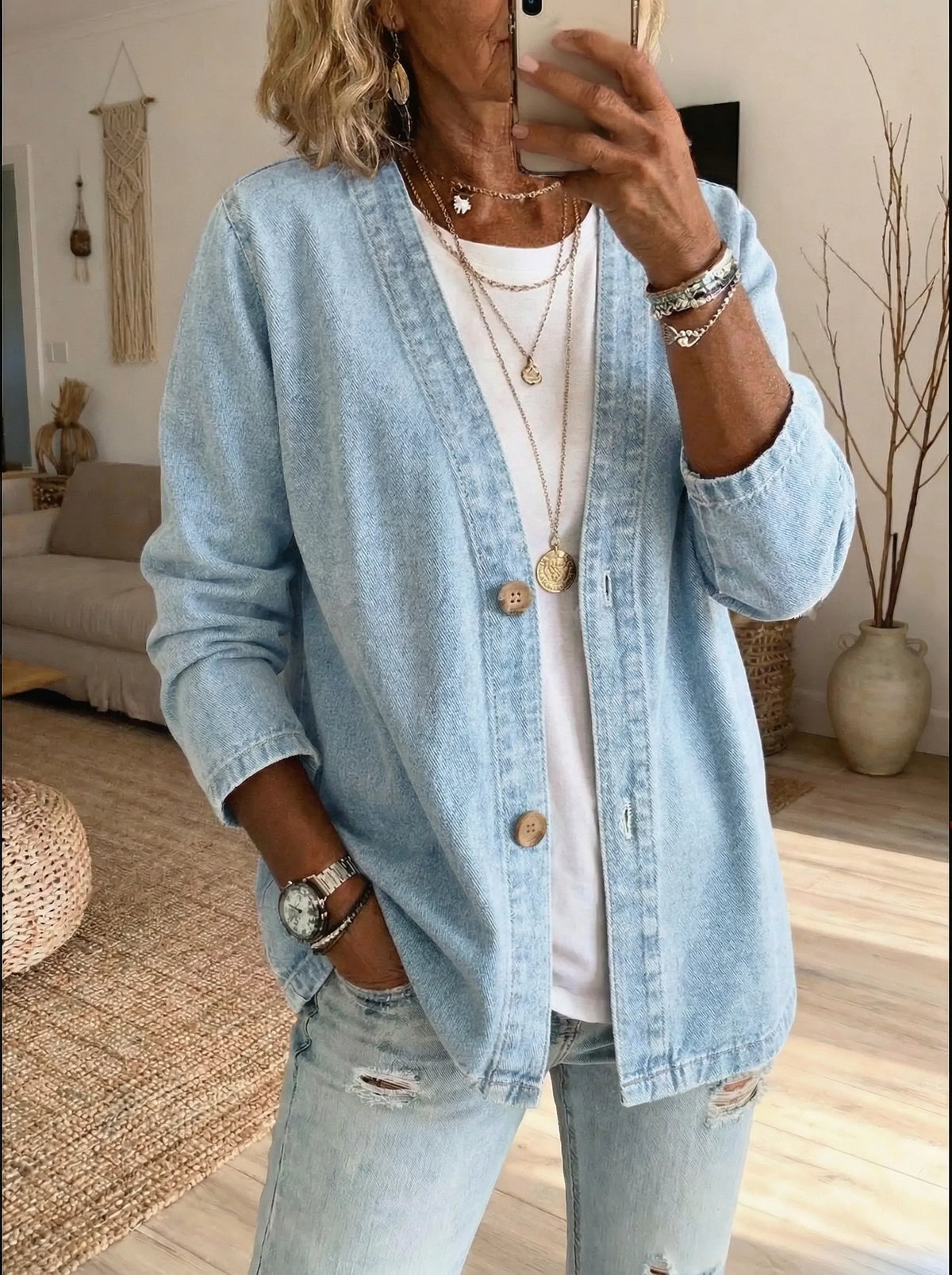 Margaux | Veste cardigan denim boutonnée