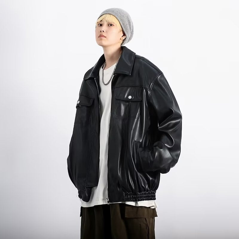 Blouson en cuir noir rétro pour homme