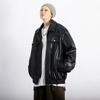 Blouson en cuir noir rétro pour homme