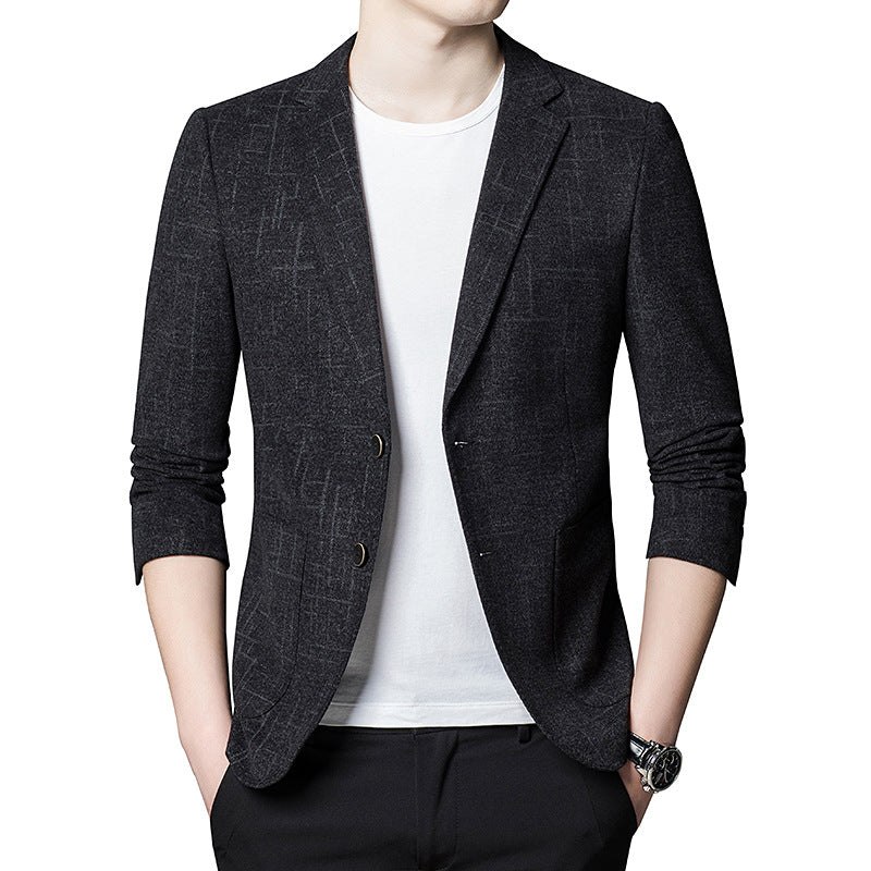 Veste homme noire jacquard col tailleur coupe slim