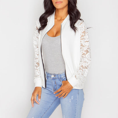 Veste bomber femme en dentelle noire et blanche