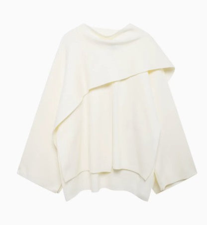 Manteau court femme en maille à écharpe asymétrique