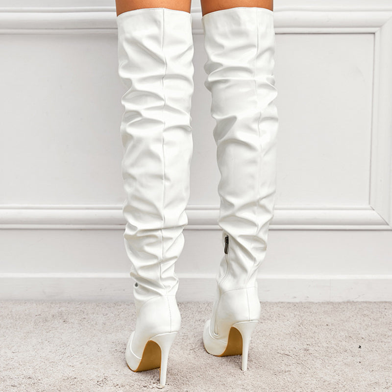 Bottes cuissardes femme à talon haut, vue de profil