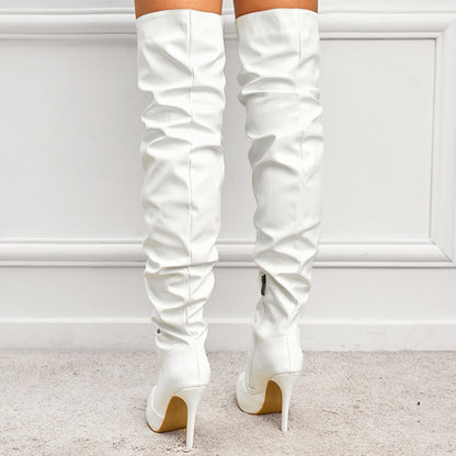 Bottes cuissardes femme à talon haut, vue de profil