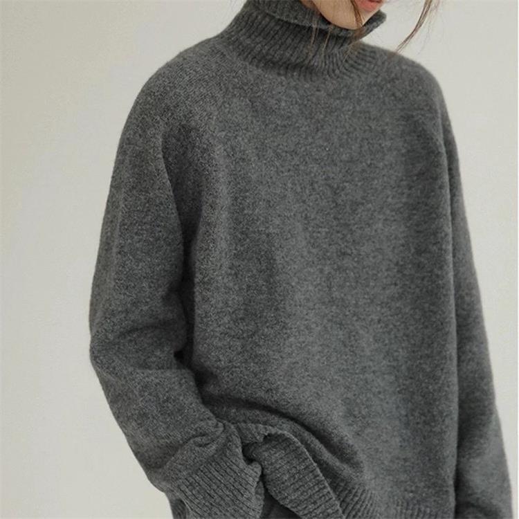 Pull col roulé femme oversize - gris