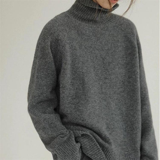 Pull col roulé femme oversize - gris