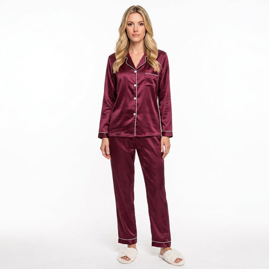 Ensemble pyjama femme en satin - rouge vin