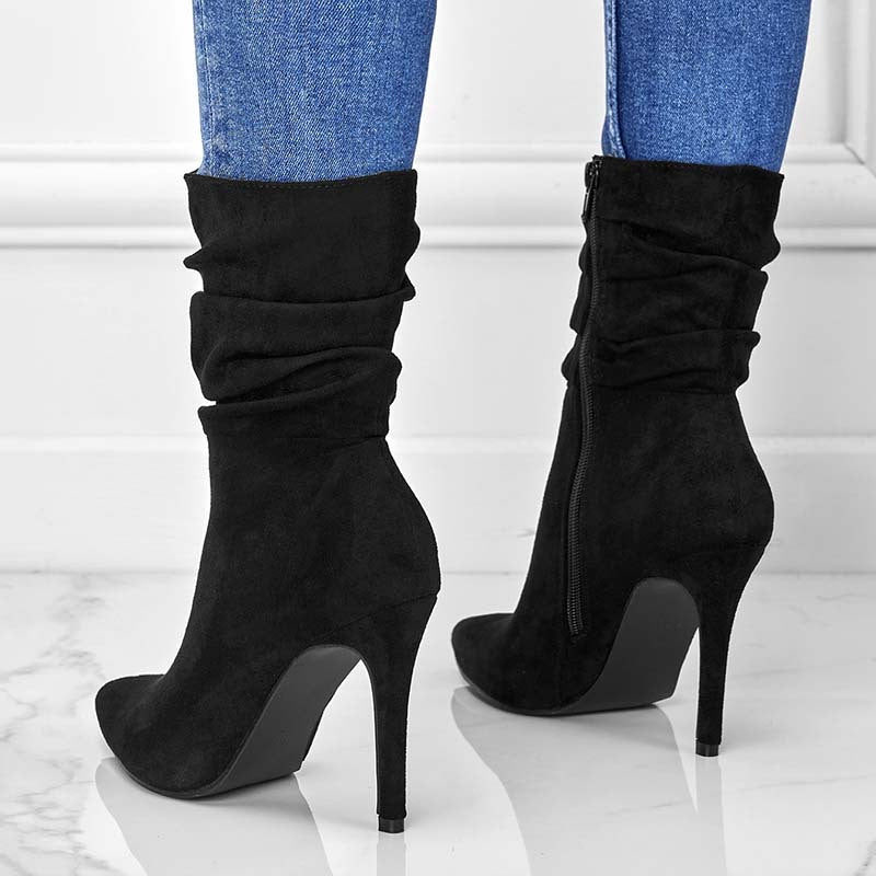 Bottines femme en suède à bout pointu et talon aiguille