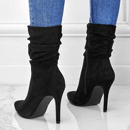 Bottines femme en suède à bout pointu et talon aiguille