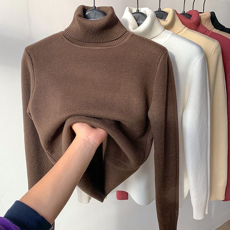 Pull thermique col roulé en polaire - café