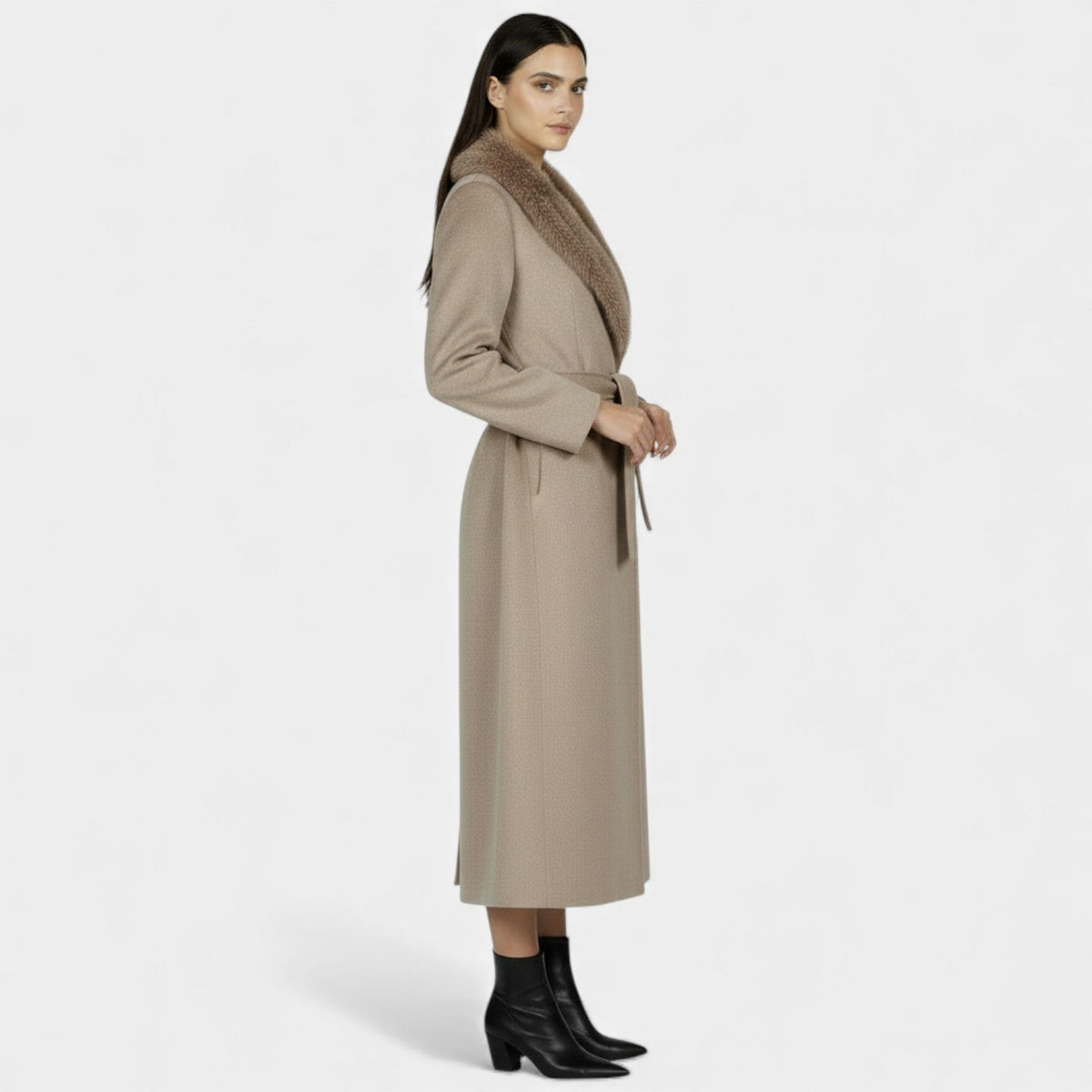 Alexandrine | Manteau long femme col fourrure
