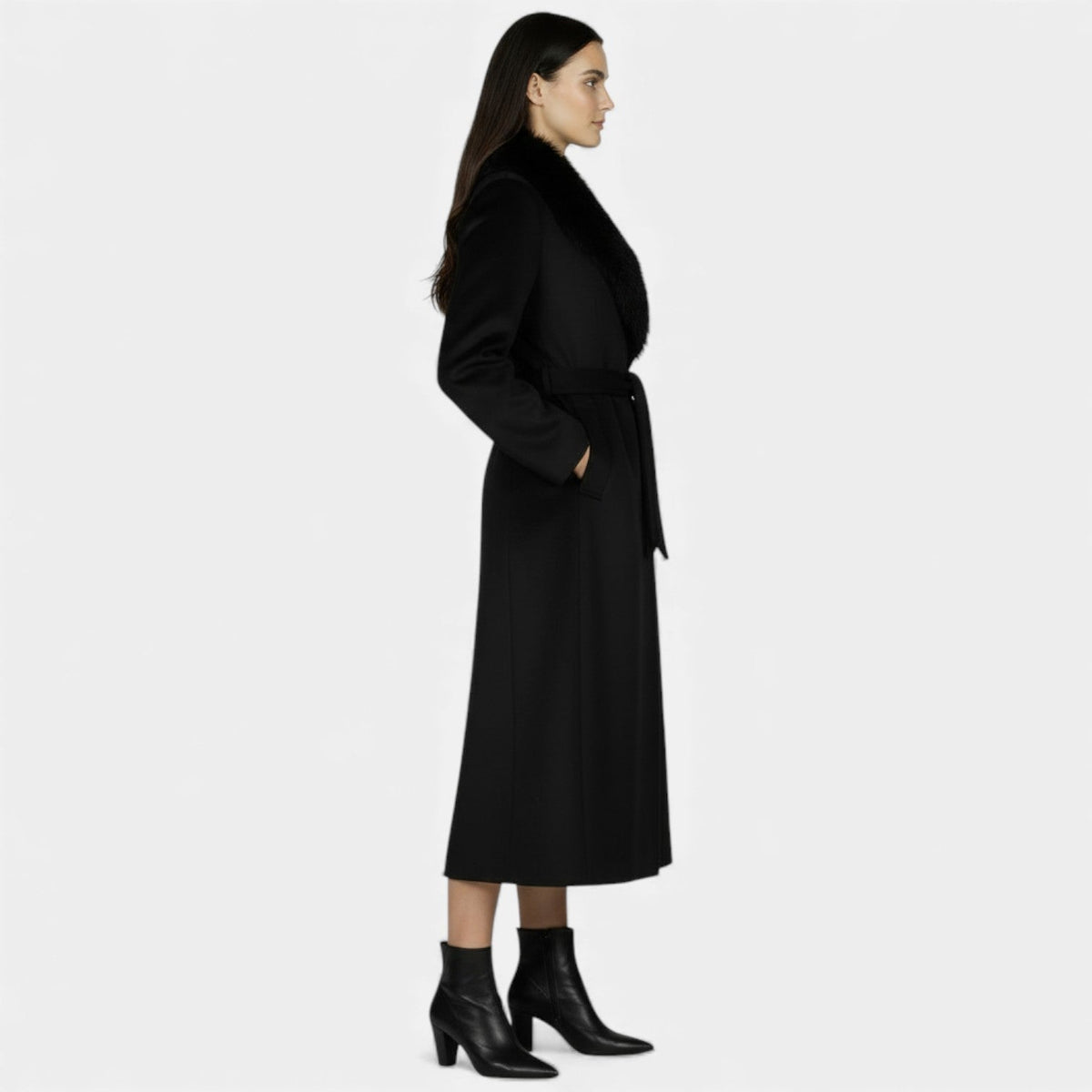 Alexandrine | Manteau long femme col fourrure