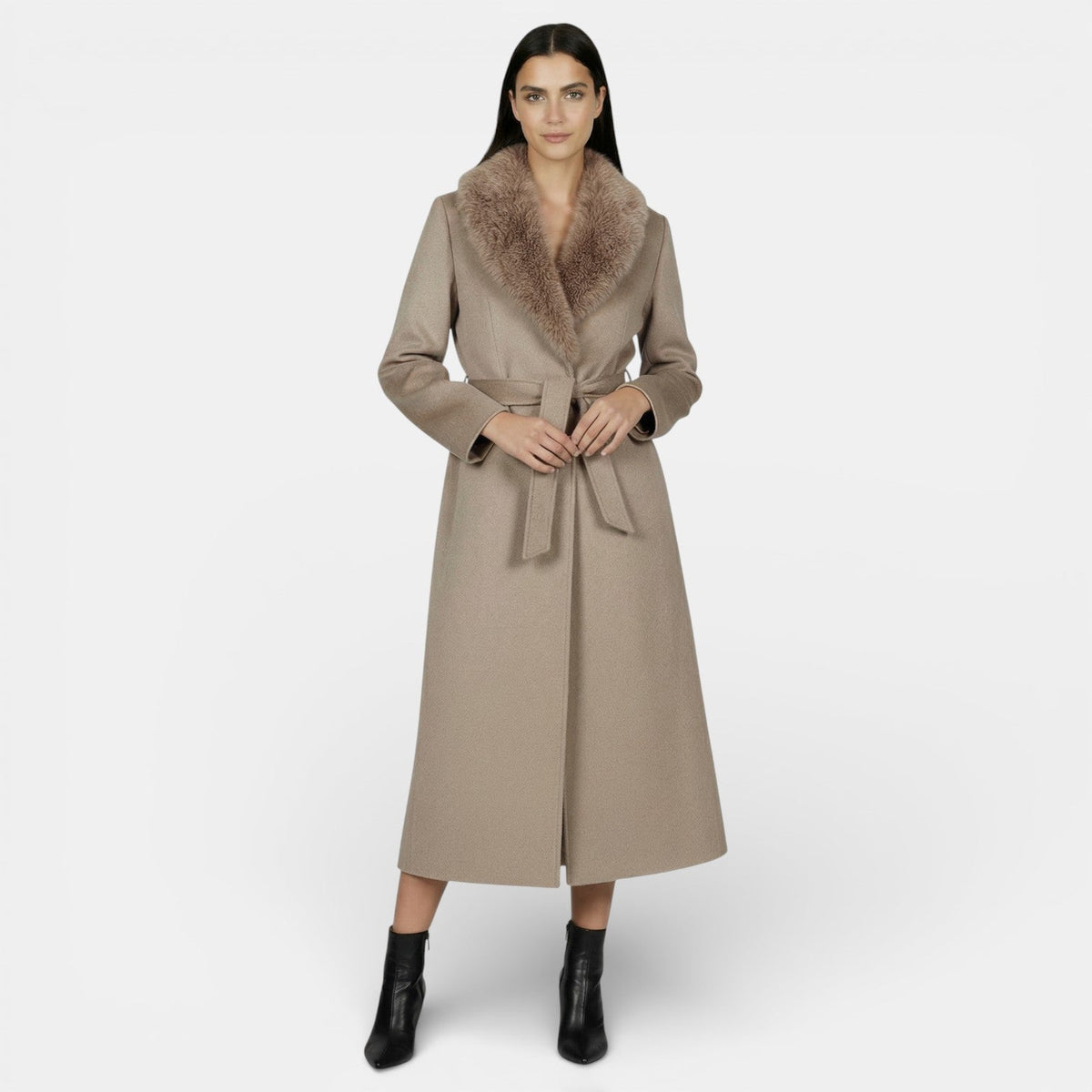 Alexandrine | Manteau long femme col fourrure