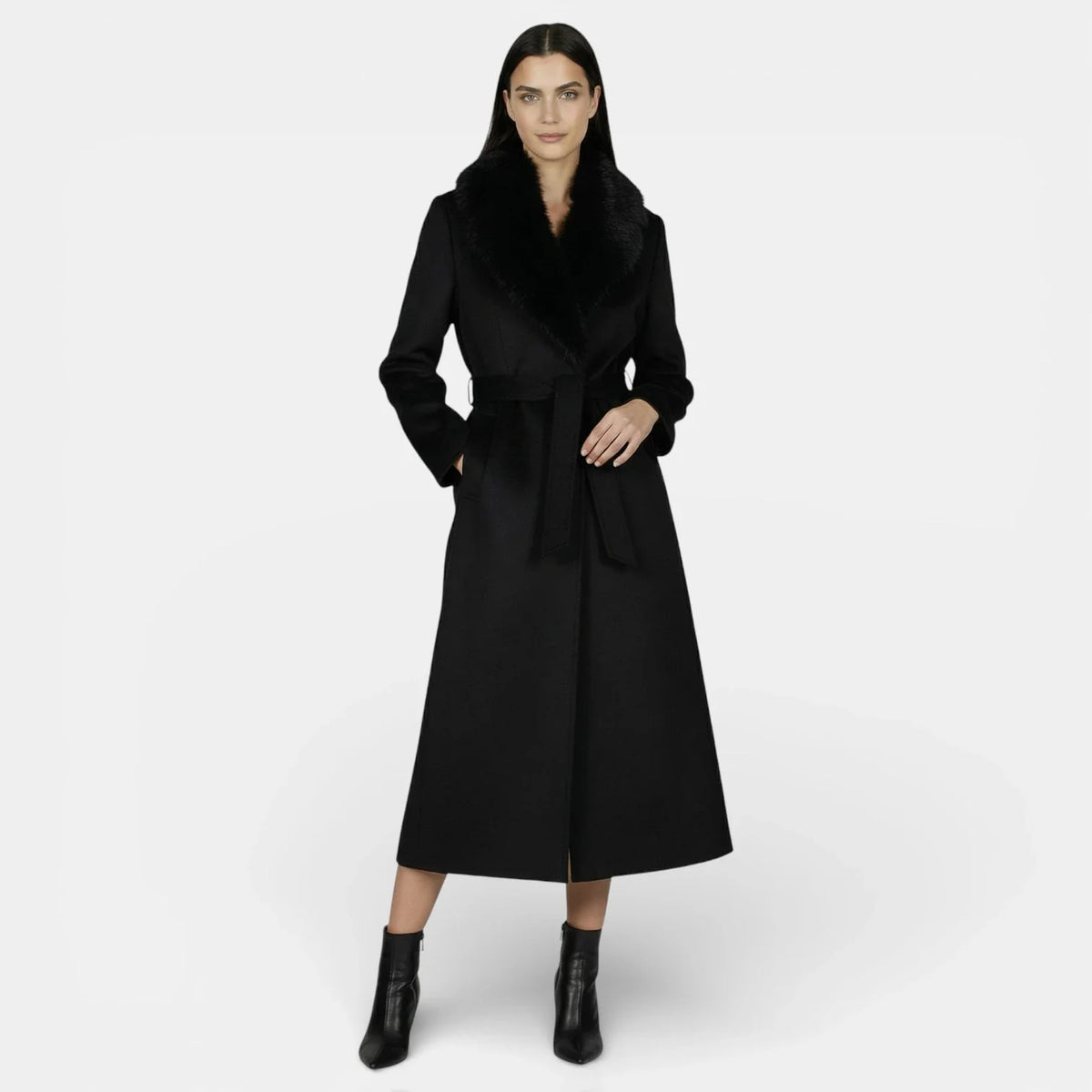 Alexandrine | Manteau long femme col fourrure