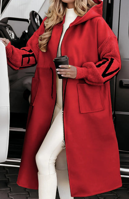 Manteau long femme à capuche et cordon de serrage