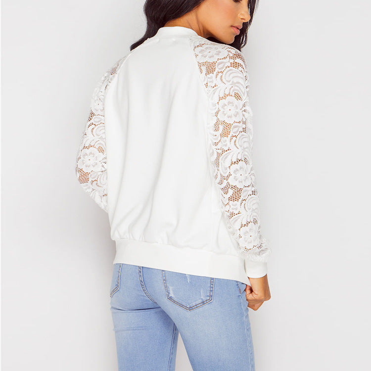 Veste bomber femme en dentelle noire et blanche