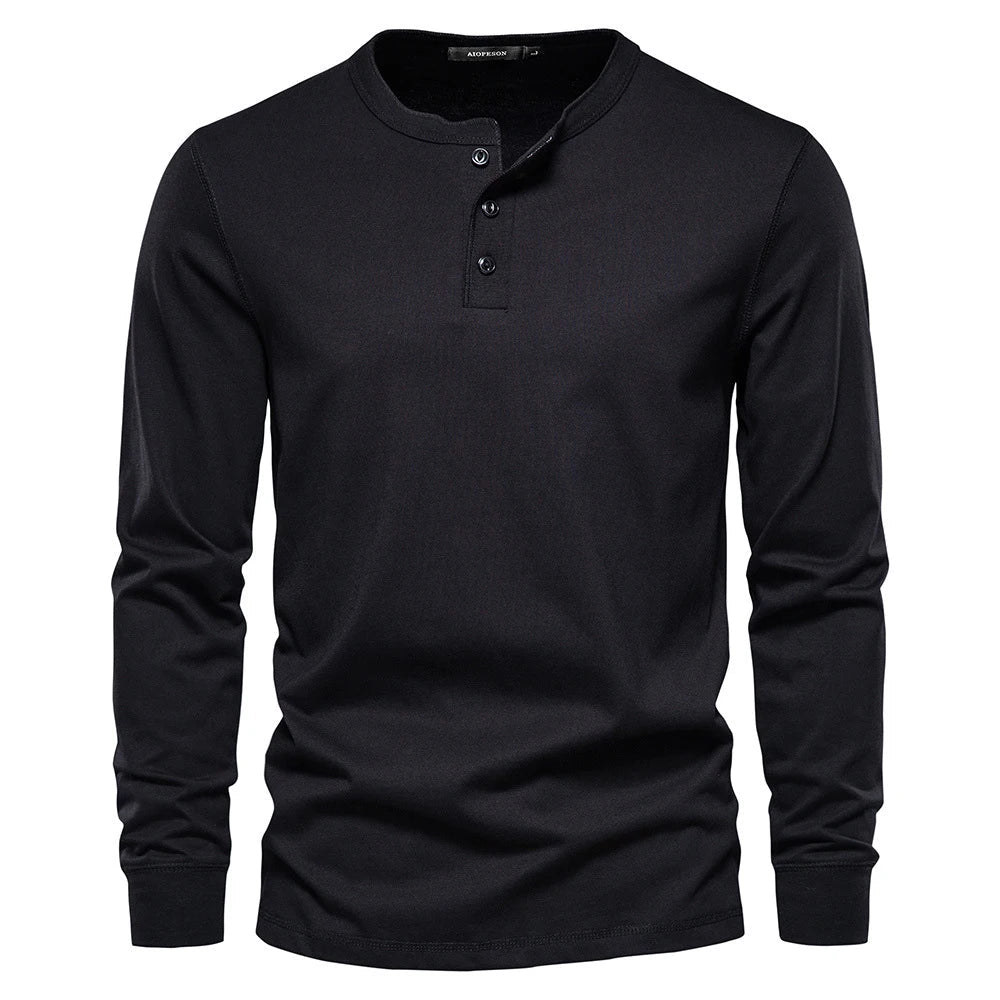 T-shirt homme à col tunisien manches longues - noir