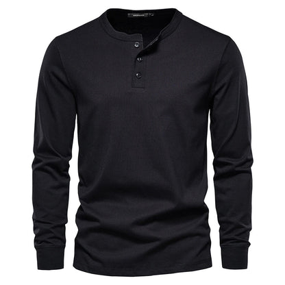 T-shirt homme à col tunisien manches longues - noir