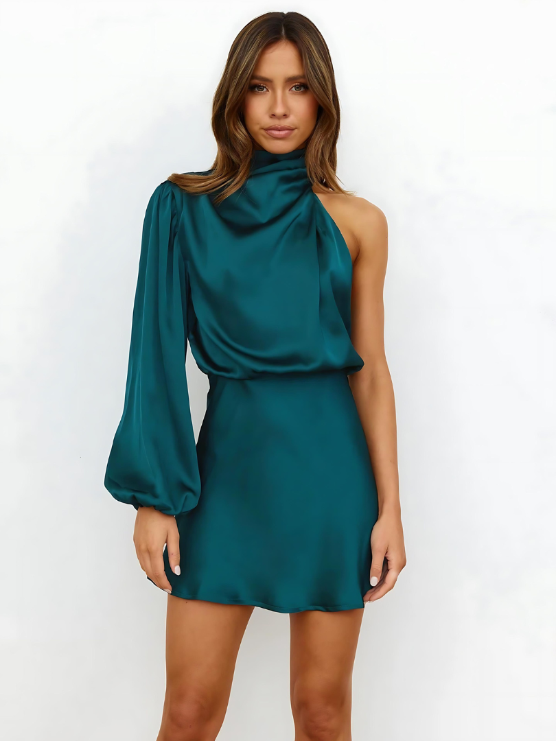 Robe femme asymétrique à une épaule - bleu lac