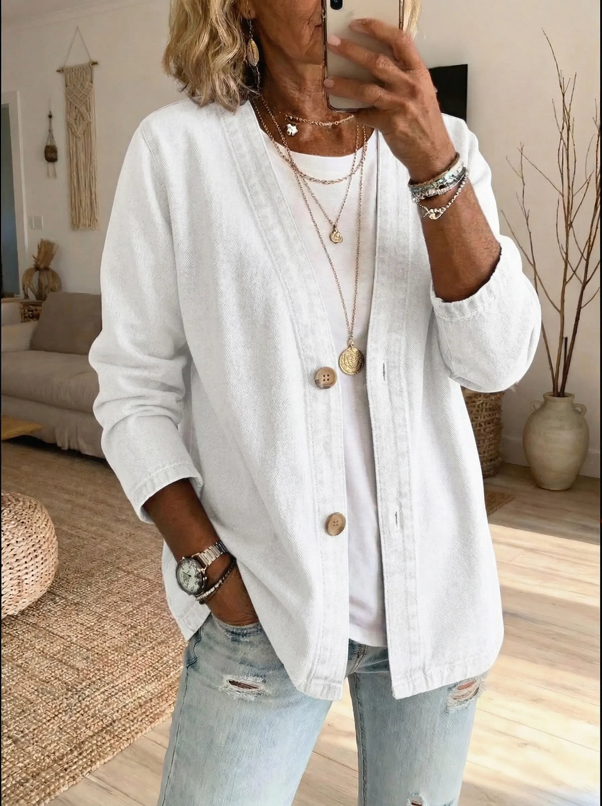 Margaux | Veste cardigan denim boutonnée
