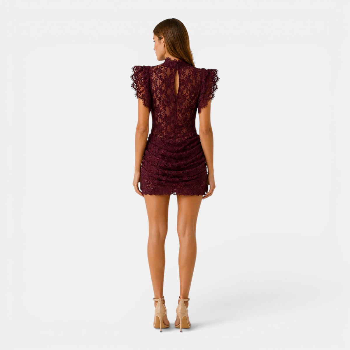 Robe mini femme en dentelle froncée