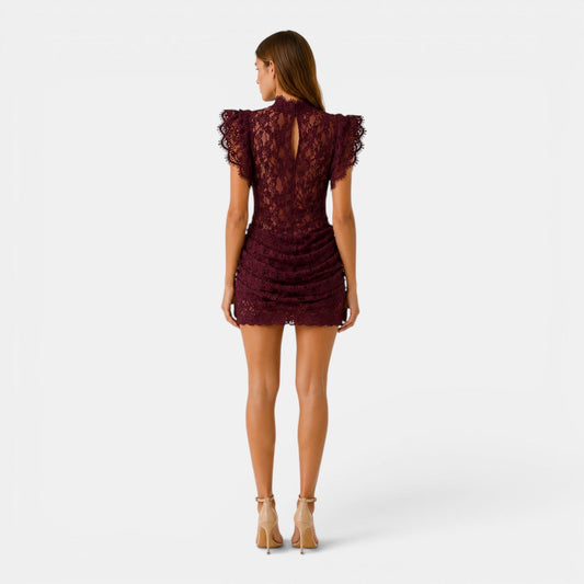 Robe mini femme en dentelle froncée