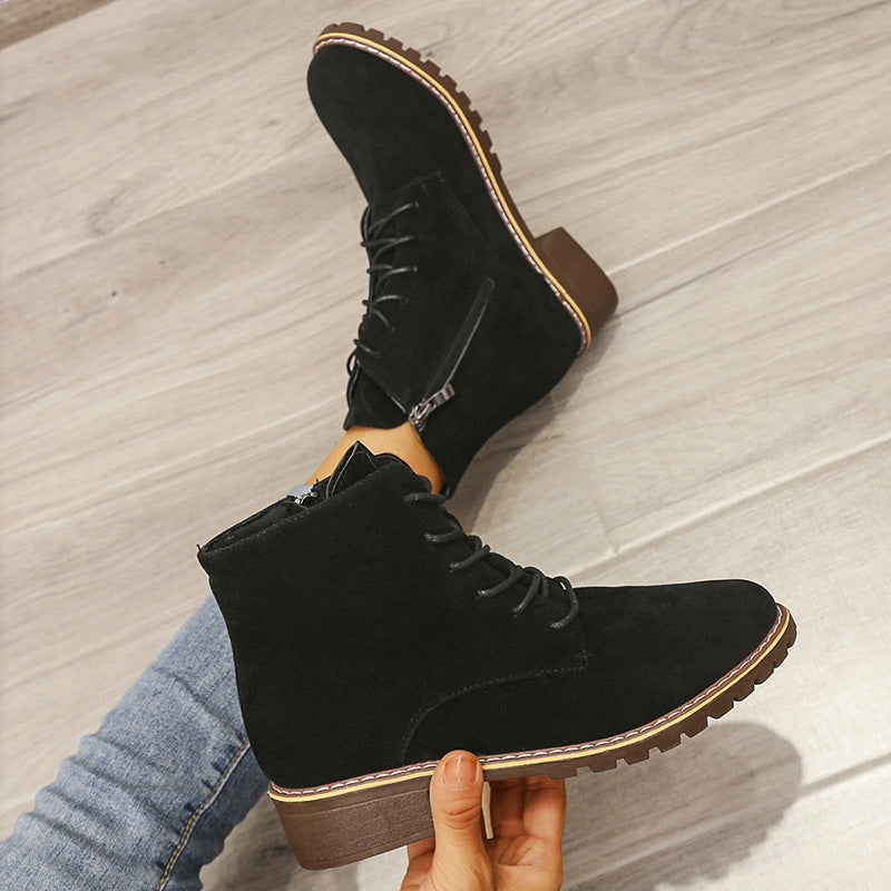 Bottines Martin femme à lacets bout rond talon épais