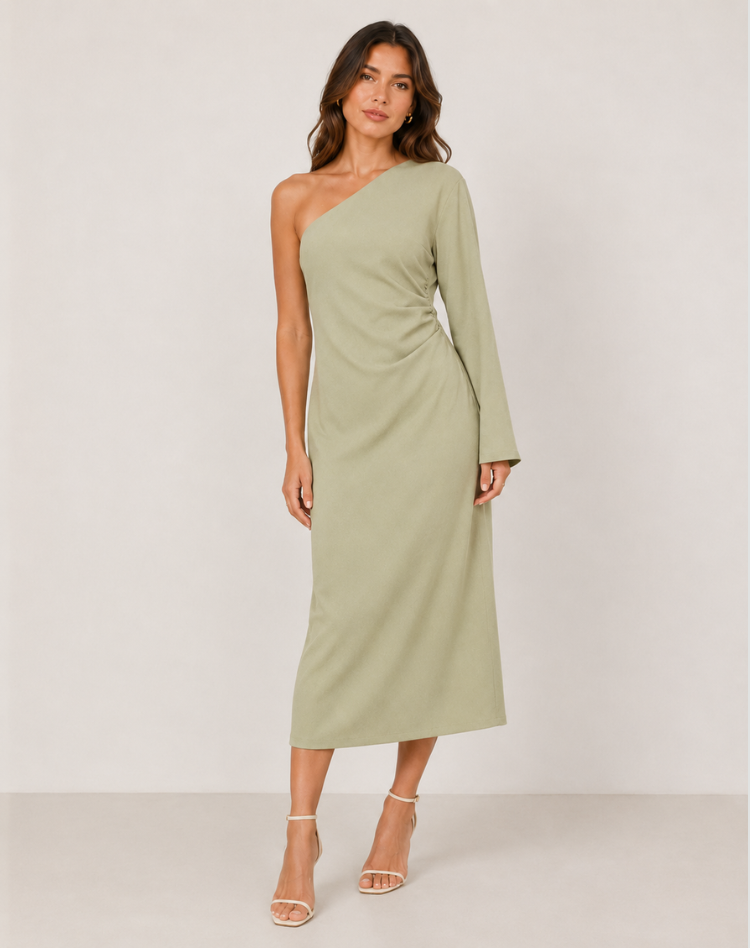 Robe longue de soirée femme asymétrique - vert