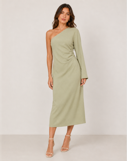 Robe longue de soirée femme asymétrique - vert
