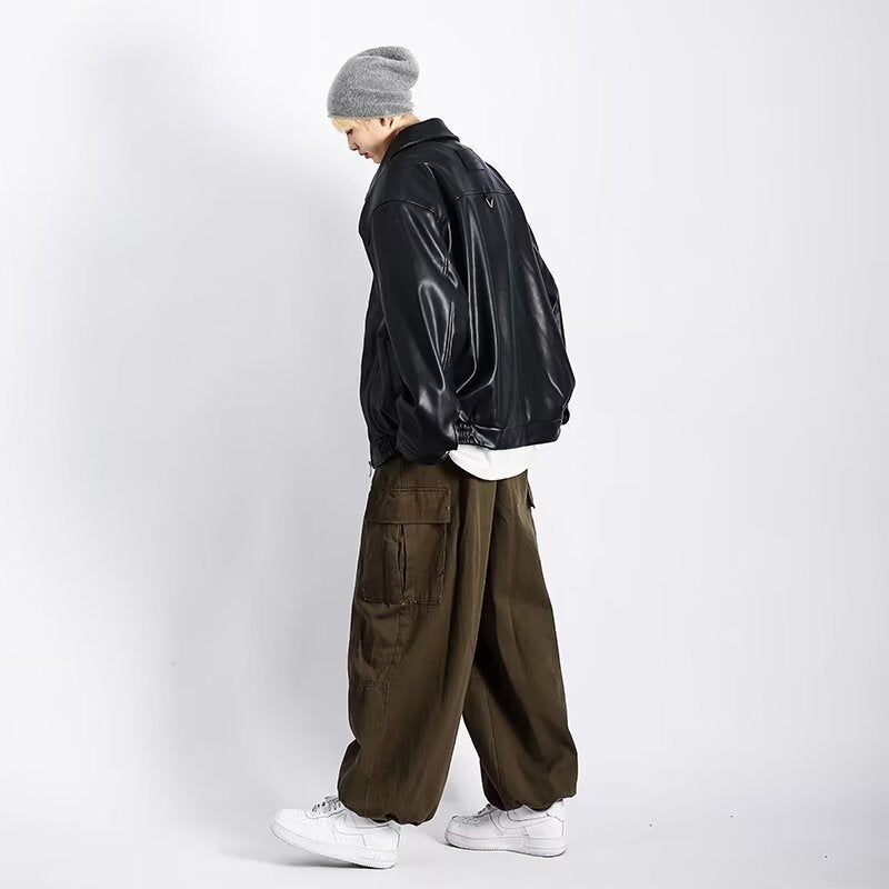 Blouson en cuir noir rétro pour homme